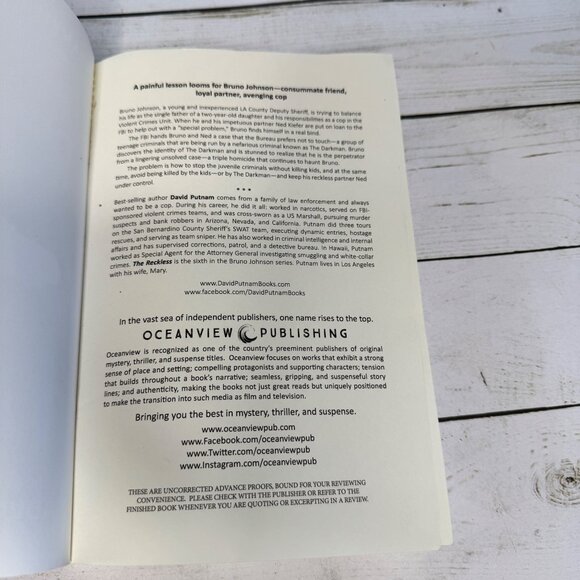 The Reckless David Putnam Signed ARC 2019 Advance Reading Copy Bruno Johnson - Picture 3 of 6